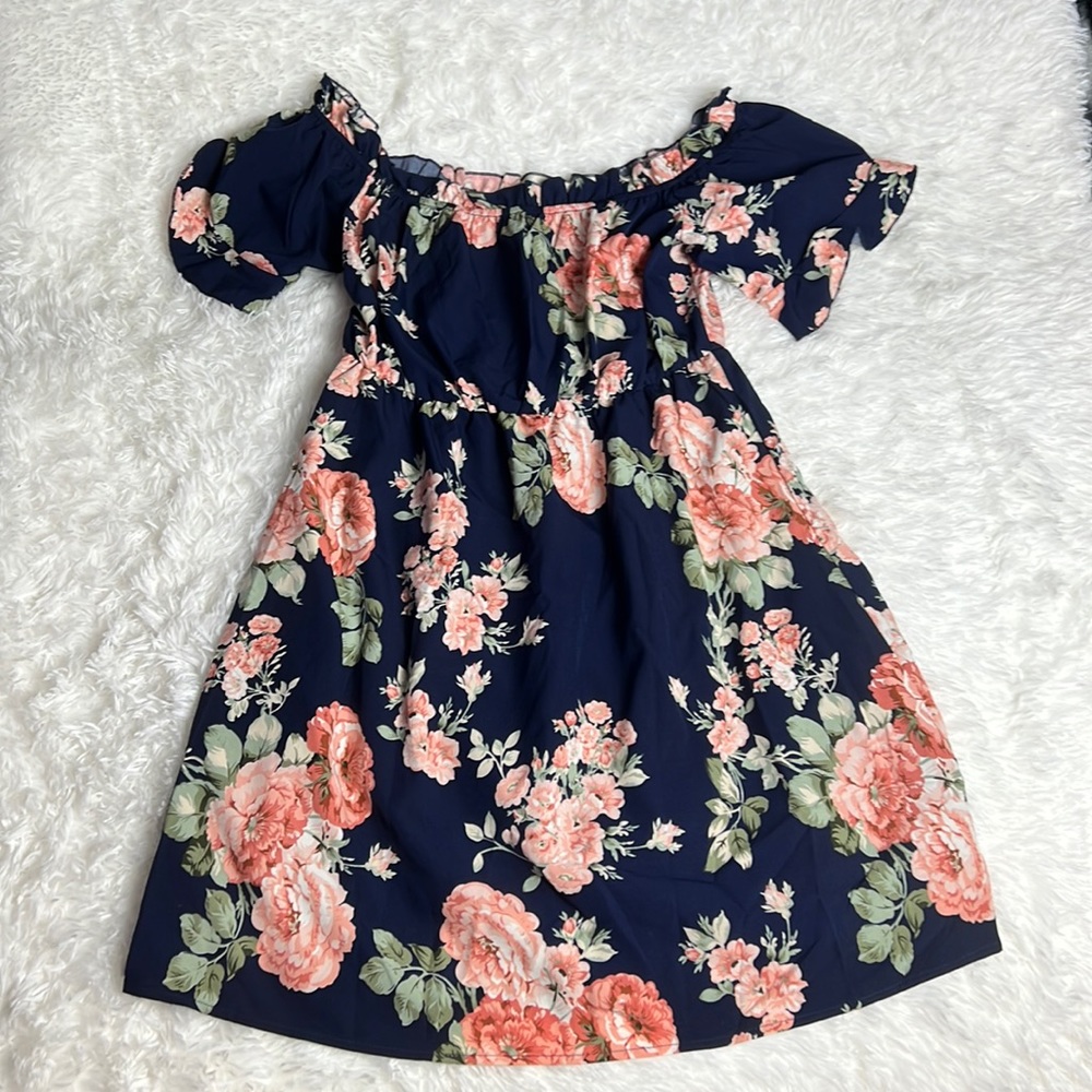 SHEIN floral off the shoulder dress, Navy